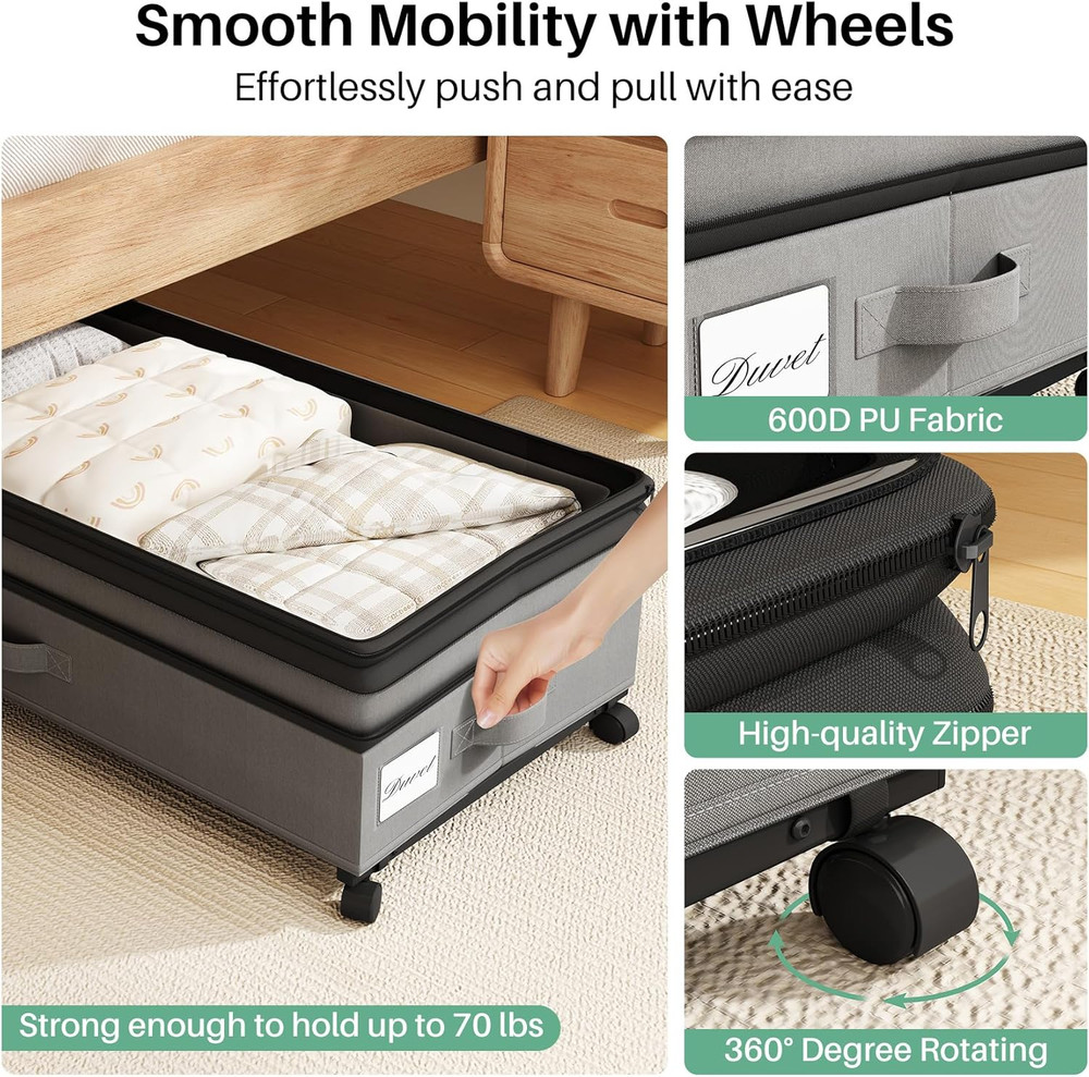 4 Pack Height-Adjustable Under Bed Shoe Storage with Wheels - Gray