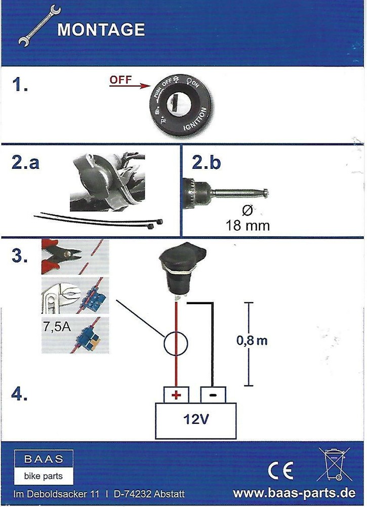 Motorcycle Board Socket/Socket for Chargers with Plug, Installation Kit New Original Packaging