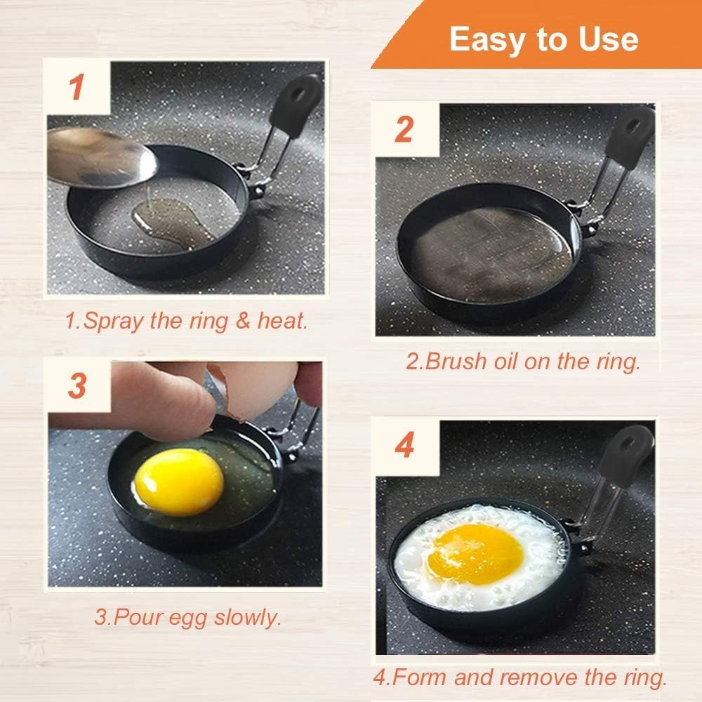 Time-Saving 3.5" Egg Rings with Silicone Handle - Perfect for Muffins & More