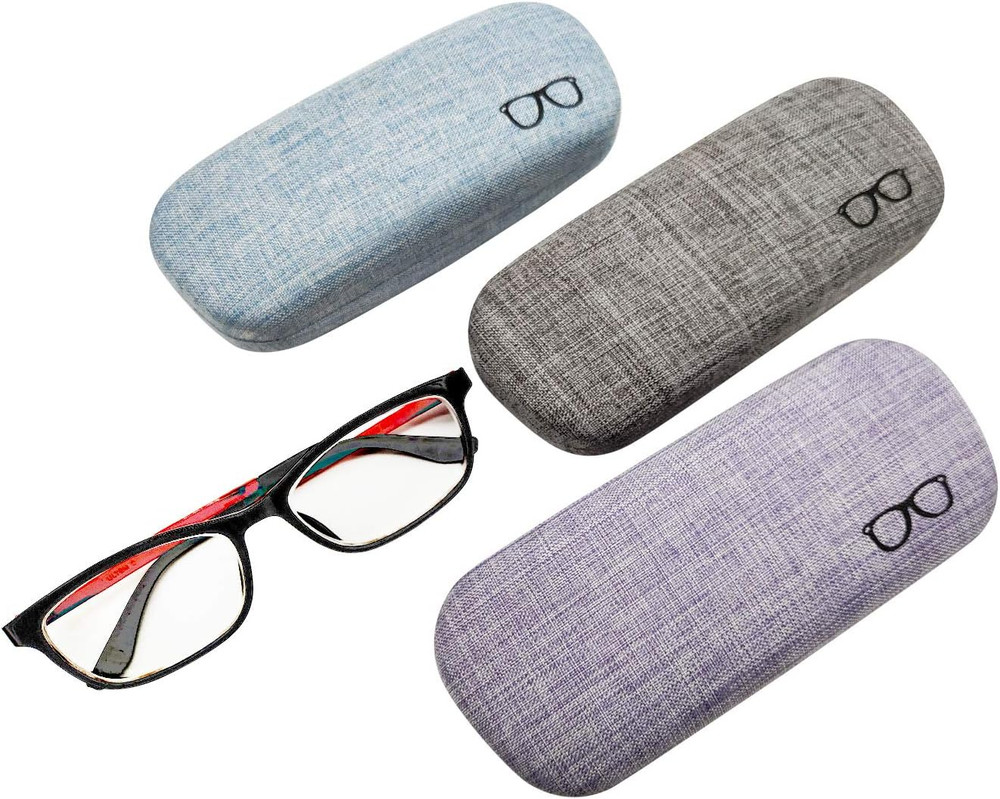 3Pack Hard Shell Eyeglasses Case Protector Linen Fabrics Large Glasses Case Conc