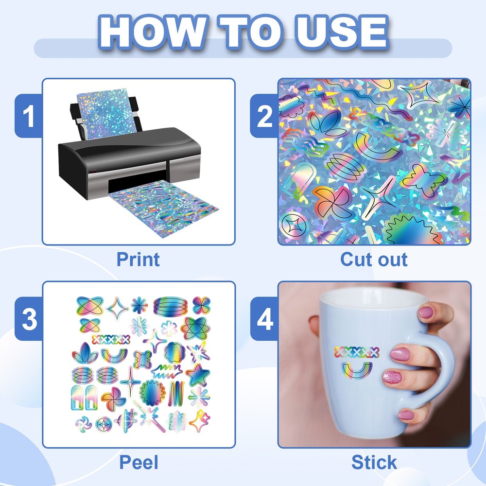 12x8in Printable Holographic Sticker Paper 6 Sheets Fine Dot Pattern