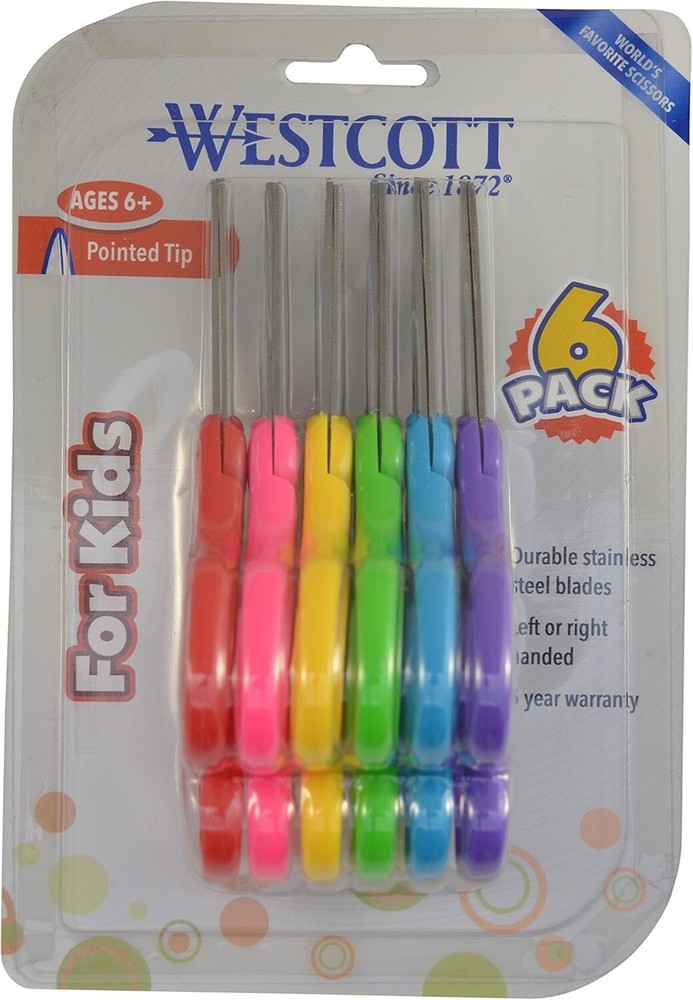 Scissors For Kids, 5’’ Pointed Safety Scissors, Assorted, 6 Pack