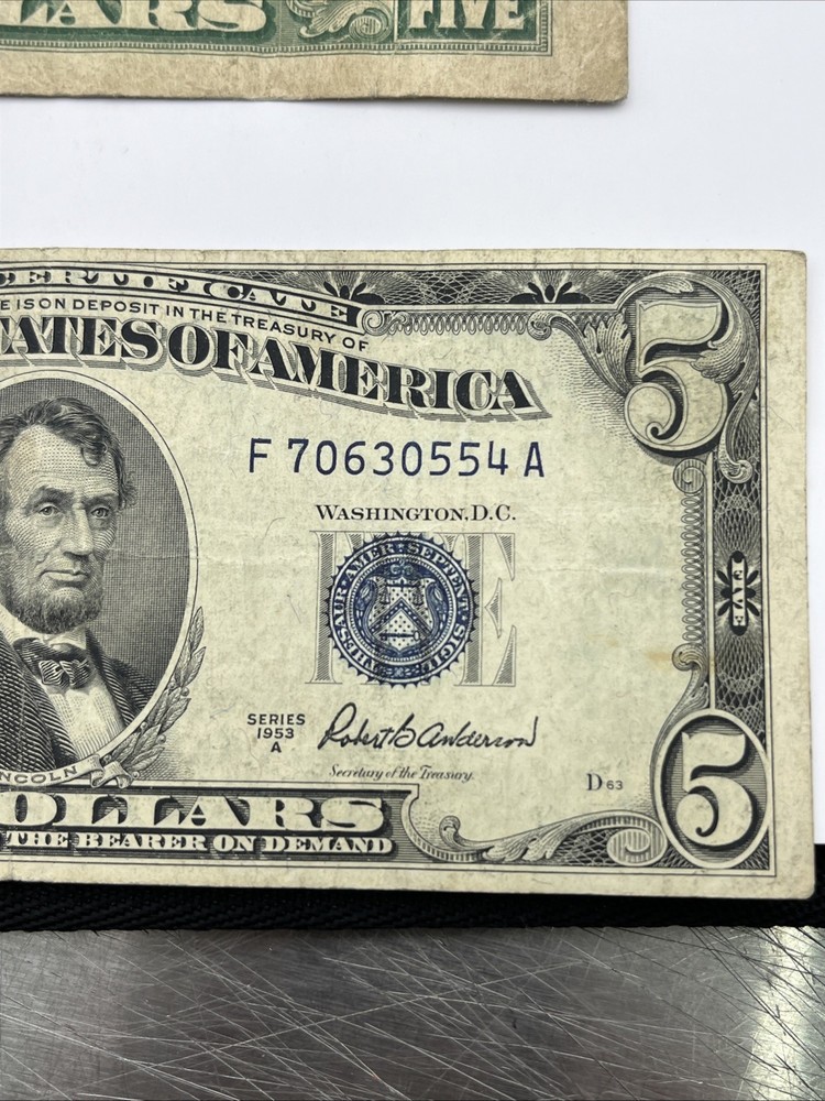 1928 E/1953 A&B $5 Red Seal & Silver Cert Note Lot