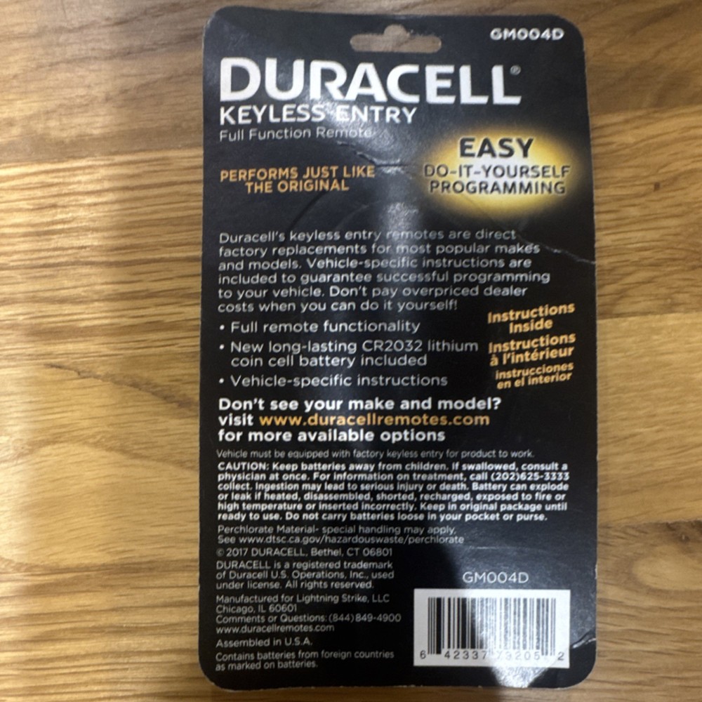 Duracell Full function remote GM 004d Do-It-Yourself Programming