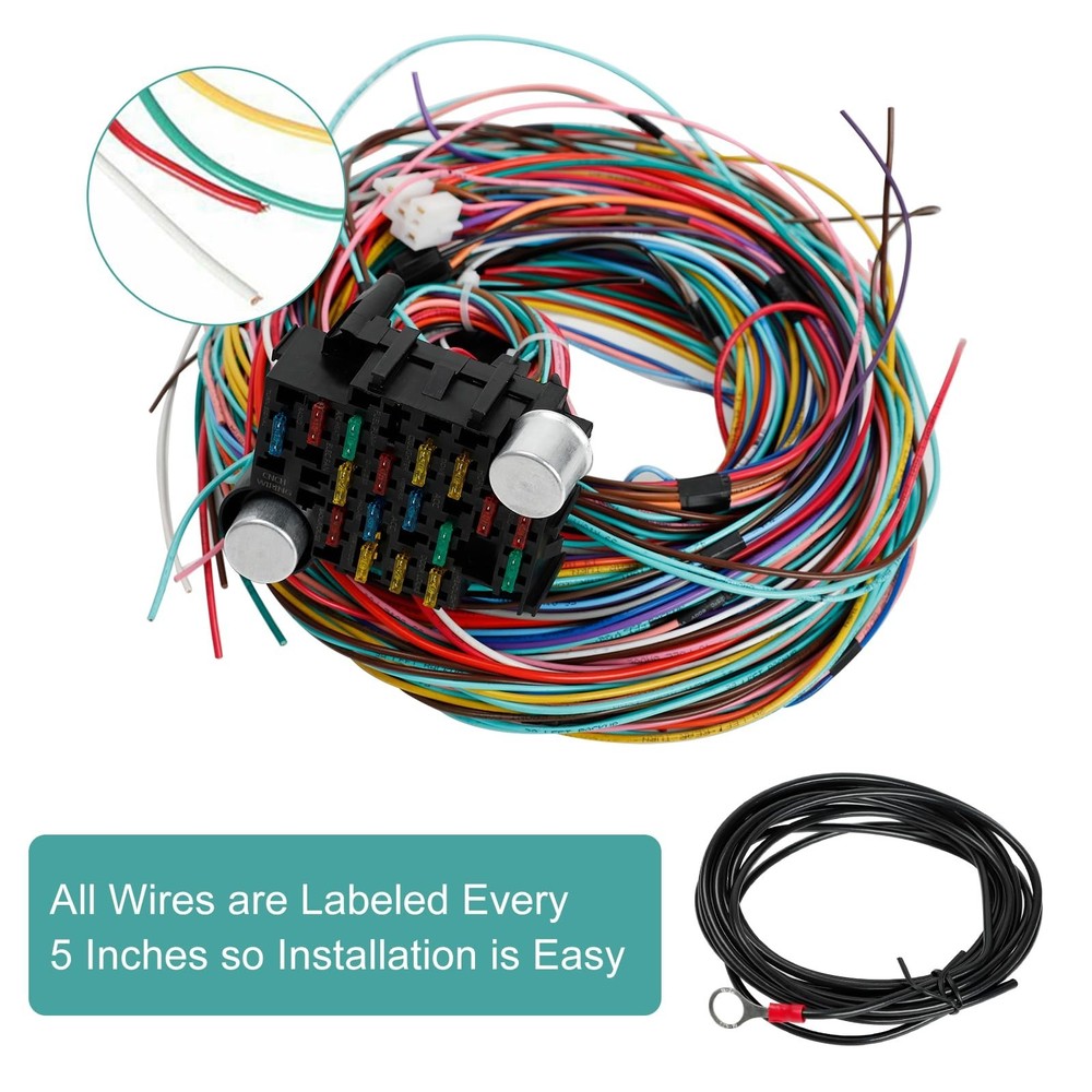 Universal Extra Long Wires 21 Circuit Wiring Harness Hotrod Kit Compatible wi...