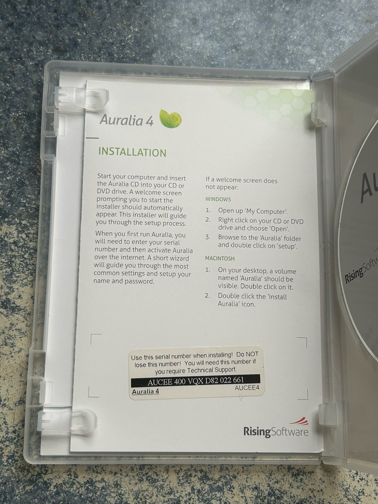 Auralia 4, ear training for musicians software, Windows/Mac, 2009, Preowned