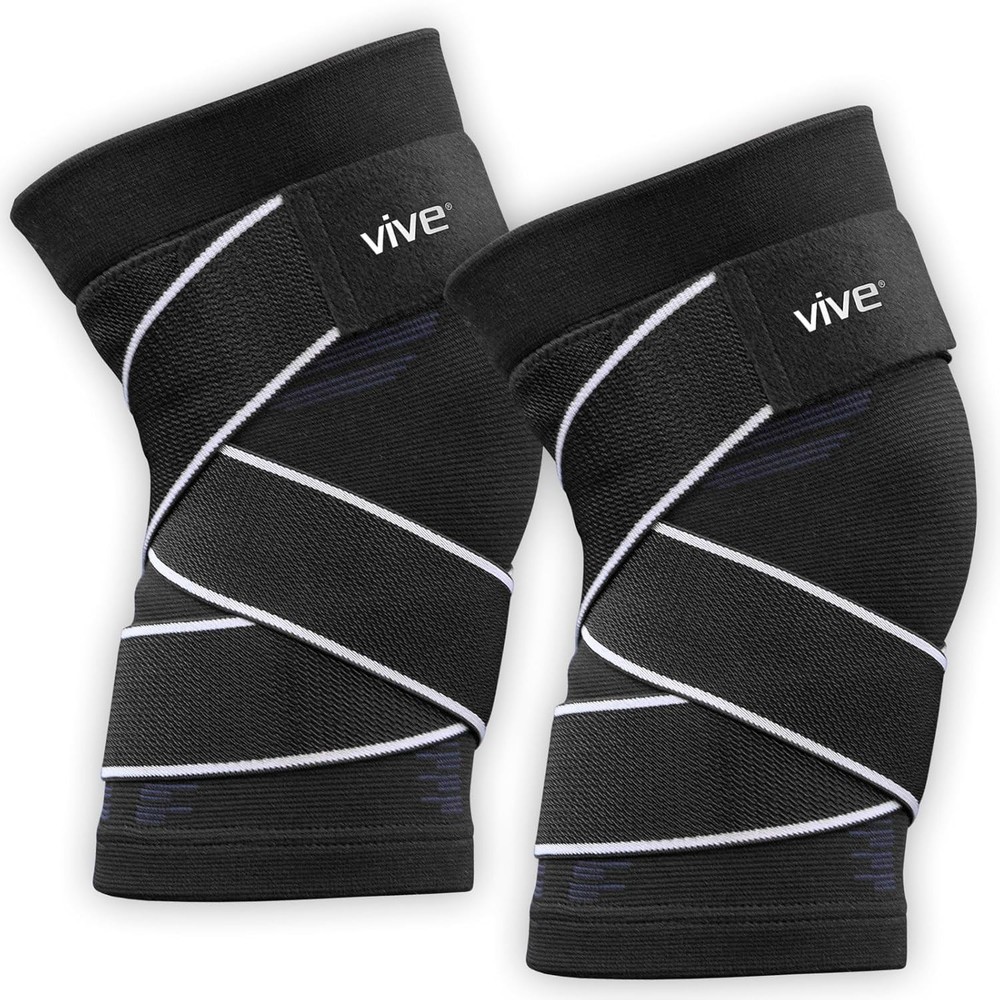 Vive Knee Compression Sleeve with Straps (2 Pack)