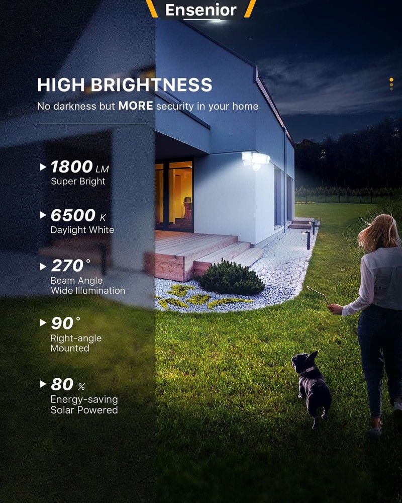 Ensenior 5 Motion Sensor Modes Solar Security Light, 1800LM 270° Wide Angle