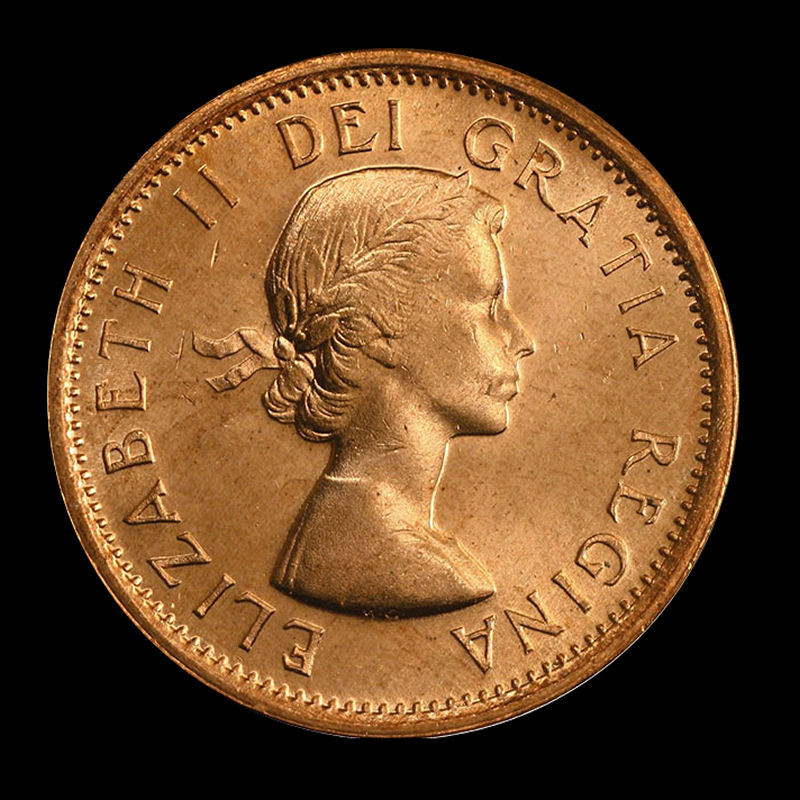 (2-coins) 1964 Canada 1 cent UNC. coin from roll