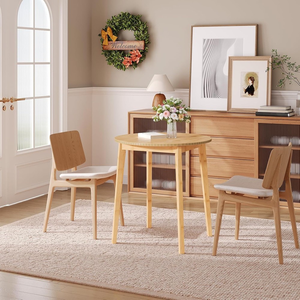 Bamboo Dining Table Round Dining Table 2 27.5" Kitchen Table Small Space Writing
