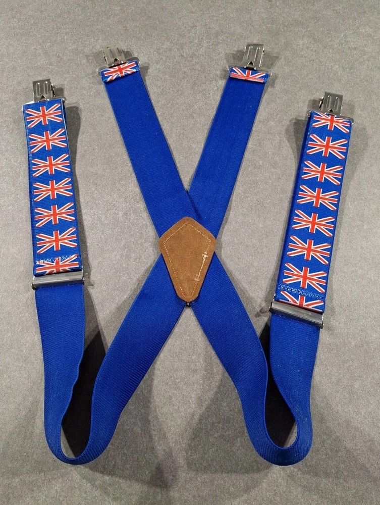 BriMarc Union Jack Elasticated Braces Leather Reinforced Cross Patch Adjustable