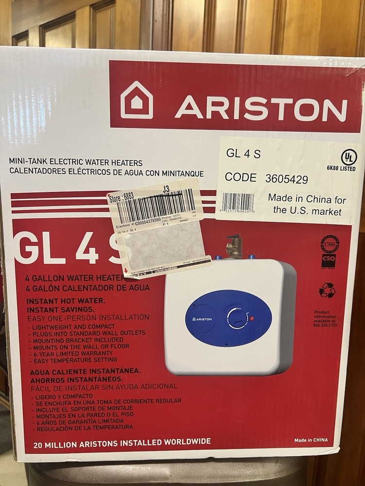 Ariston GL 4 S Mini Tank 4 Gallon Electric Water Heater 120VAC 12.5Amps New