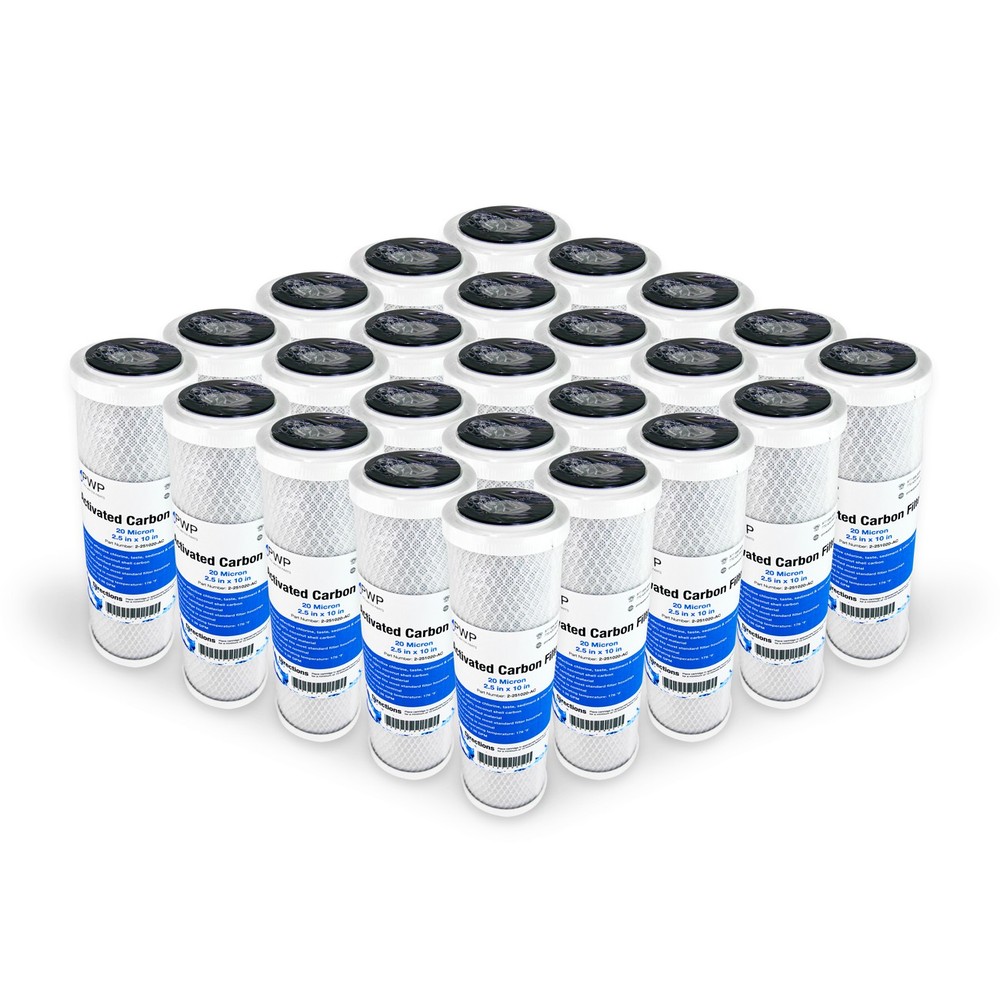 Activated Carbon CTO Water Filter Cartridge Standard 2.5 x10" 20 Micron 25 Pack