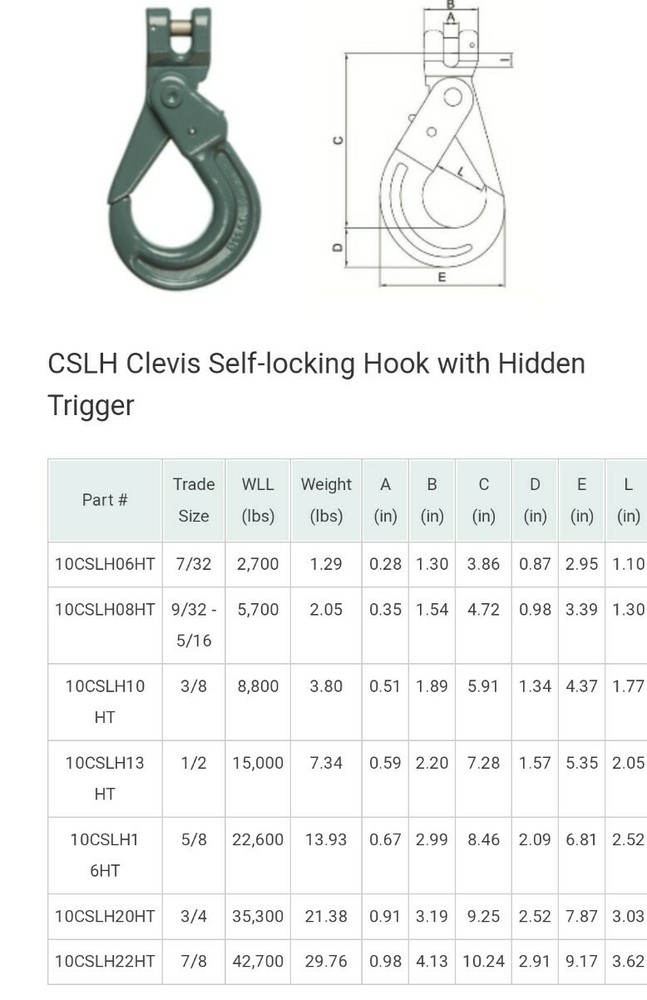 10CSLH16HT N1801 Clevis Self-locking 5/8" Hook,