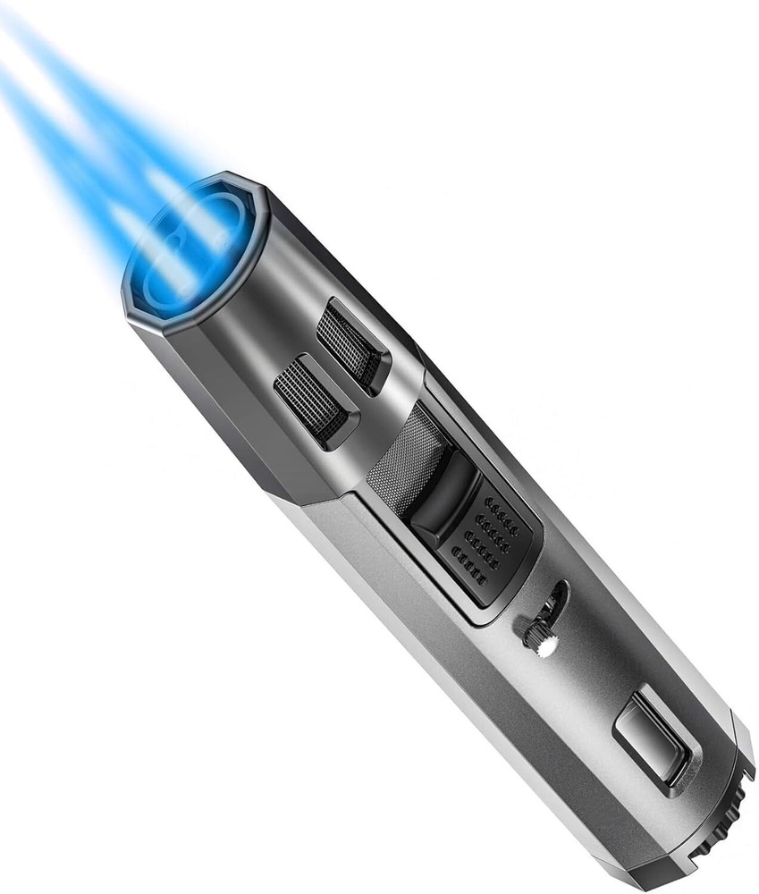 Refillable Butane Torch Lighter Adjustable Cigar Gas Lighter 2 Jet Flame Lighter