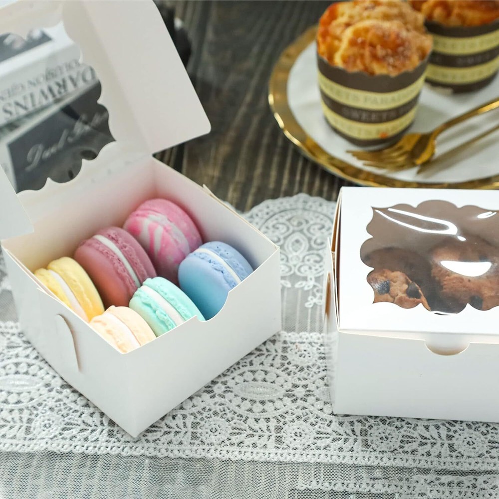 50pcs Cookie Boxes with Window Bakery Small Treat Mini Pie White