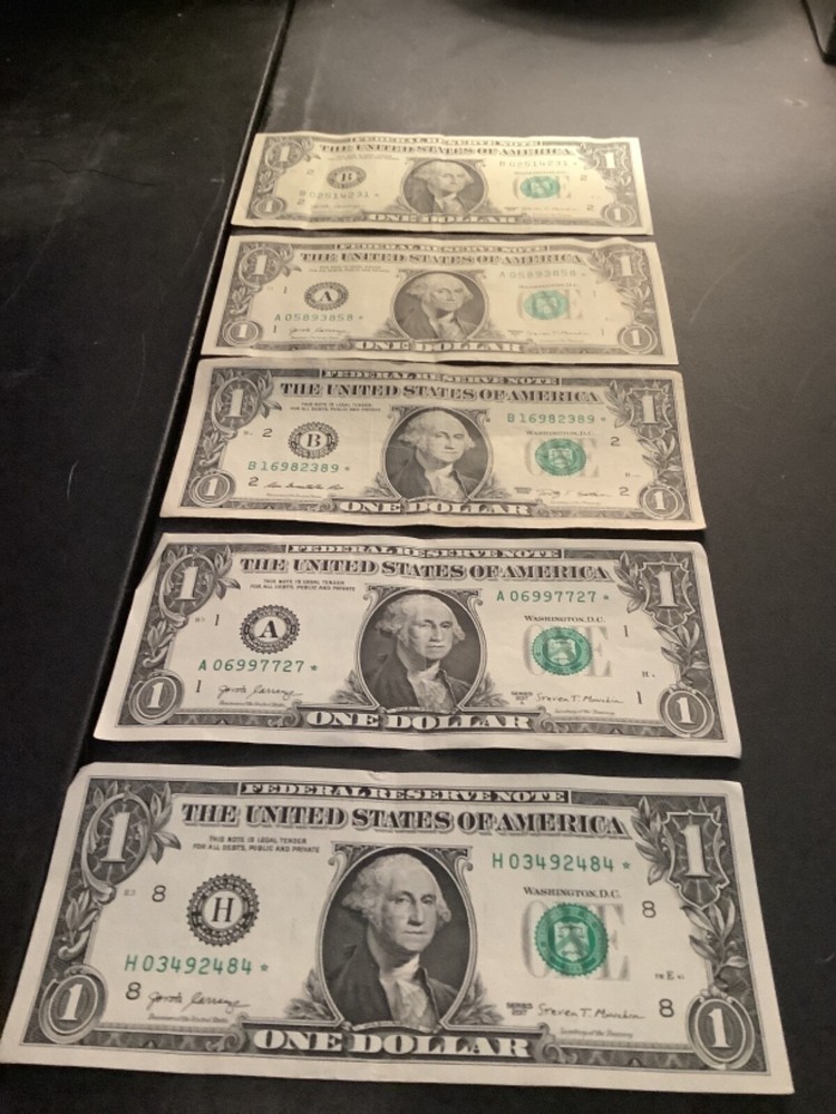 (5) One Dollar Bill Star Notes S/N’s In Description *045