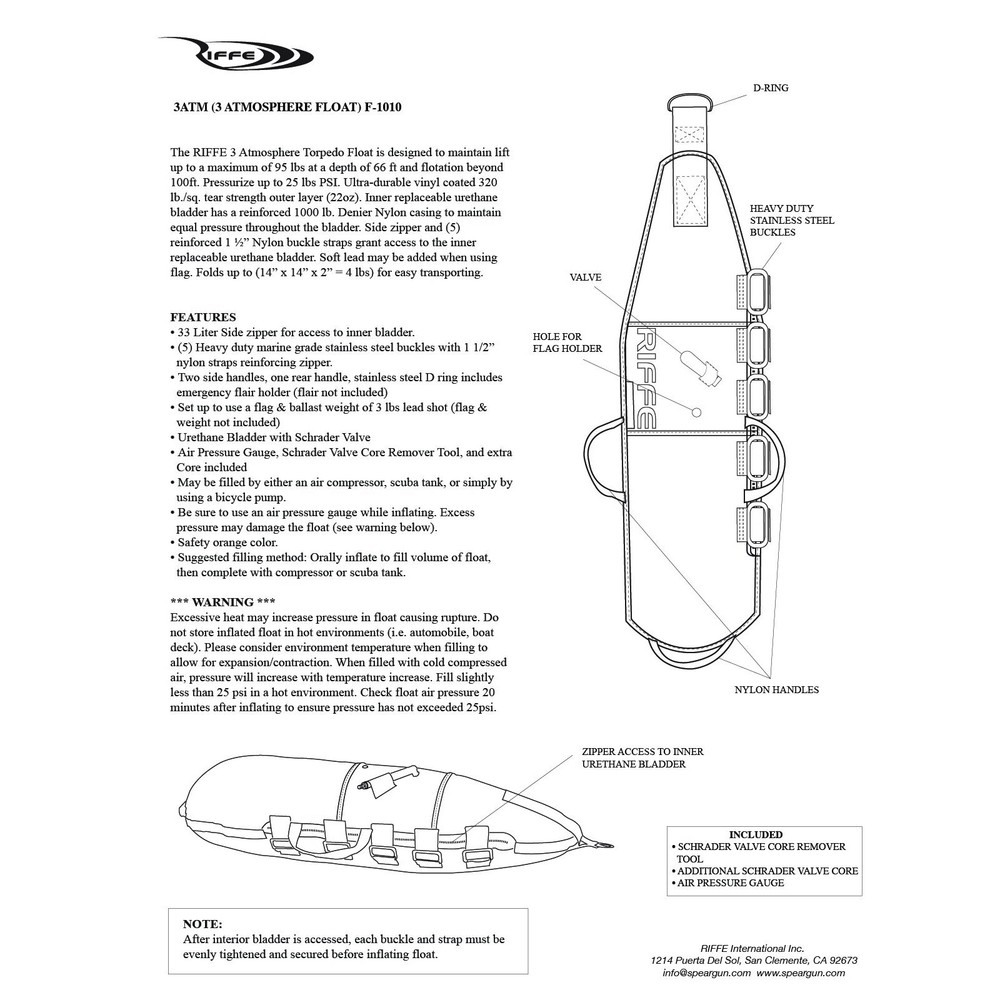 Riffe 3ATM Atmosphere Torpedo Float w/ Adapter