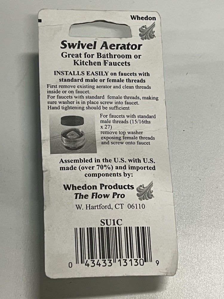 Whedon SU1C Swivel Adapter Dual Threaded for Kitchen or Bathroom