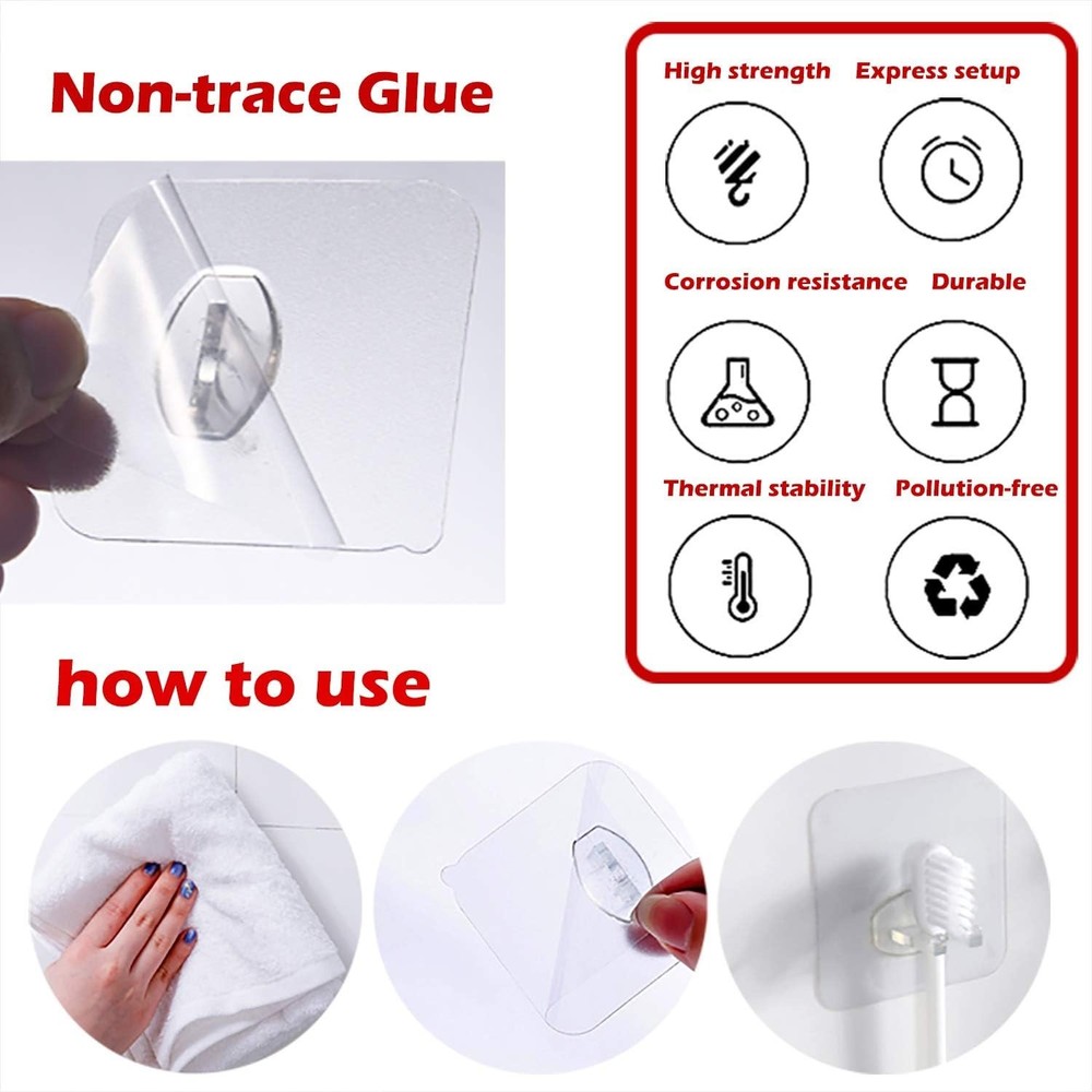 Invisible Design 6pcs Adhesive Hooks - Waterproof Holders for Smooth Surfaces