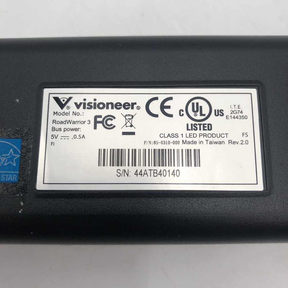 USED Visioneer RoadWarrior 3 Simplex Mobile Document Scanner POWERS ON READ E