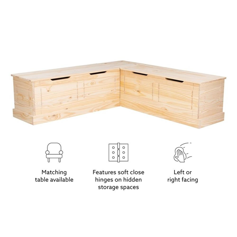 Linon Troyin Rustic Backless Corner Nook with Storage in Solid Unfinished Pine