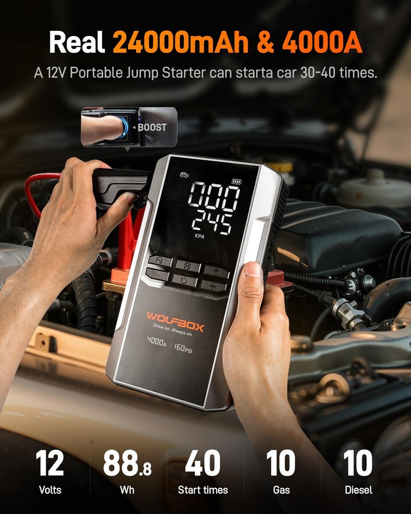 WOLFBOX 4000A Jump Starter Portable Air Compressor