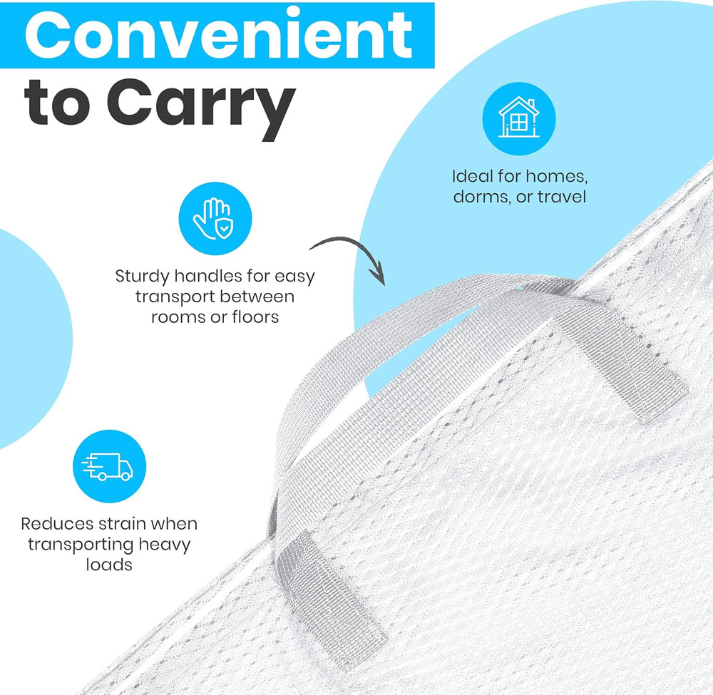 Large Mesh Laundry Bags - 2-Pack Heavy Duty with Handles & Drawstring - Machine