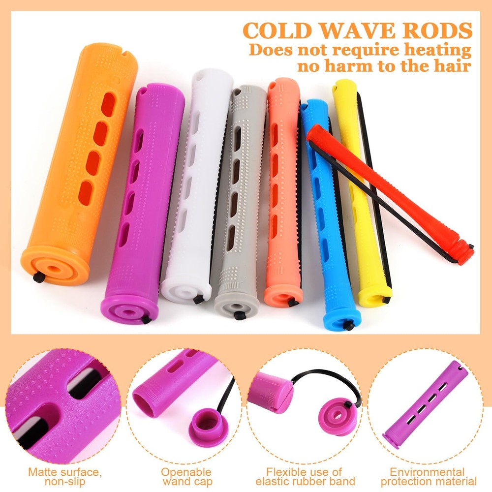 60 Pcs Perming Rods Set - 8 Sizes Cold Wave Rollers with Rat Tail Combs Clips...