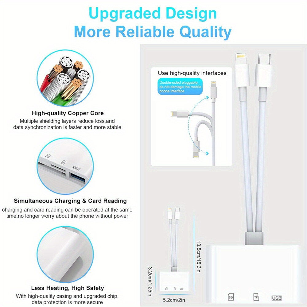 4-in-1 OTG Adapter USB3.0 SD/TF Card Reader for iPhone/iPad/Android/PC Plug&Play