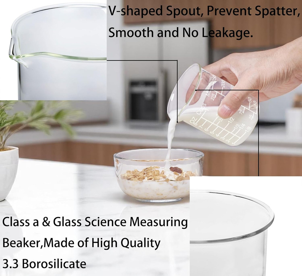 Ackers Etching Scale Glass Measuring Cup Set, Includes 1/2-Cup, 1-Cup, and 2-Cup
