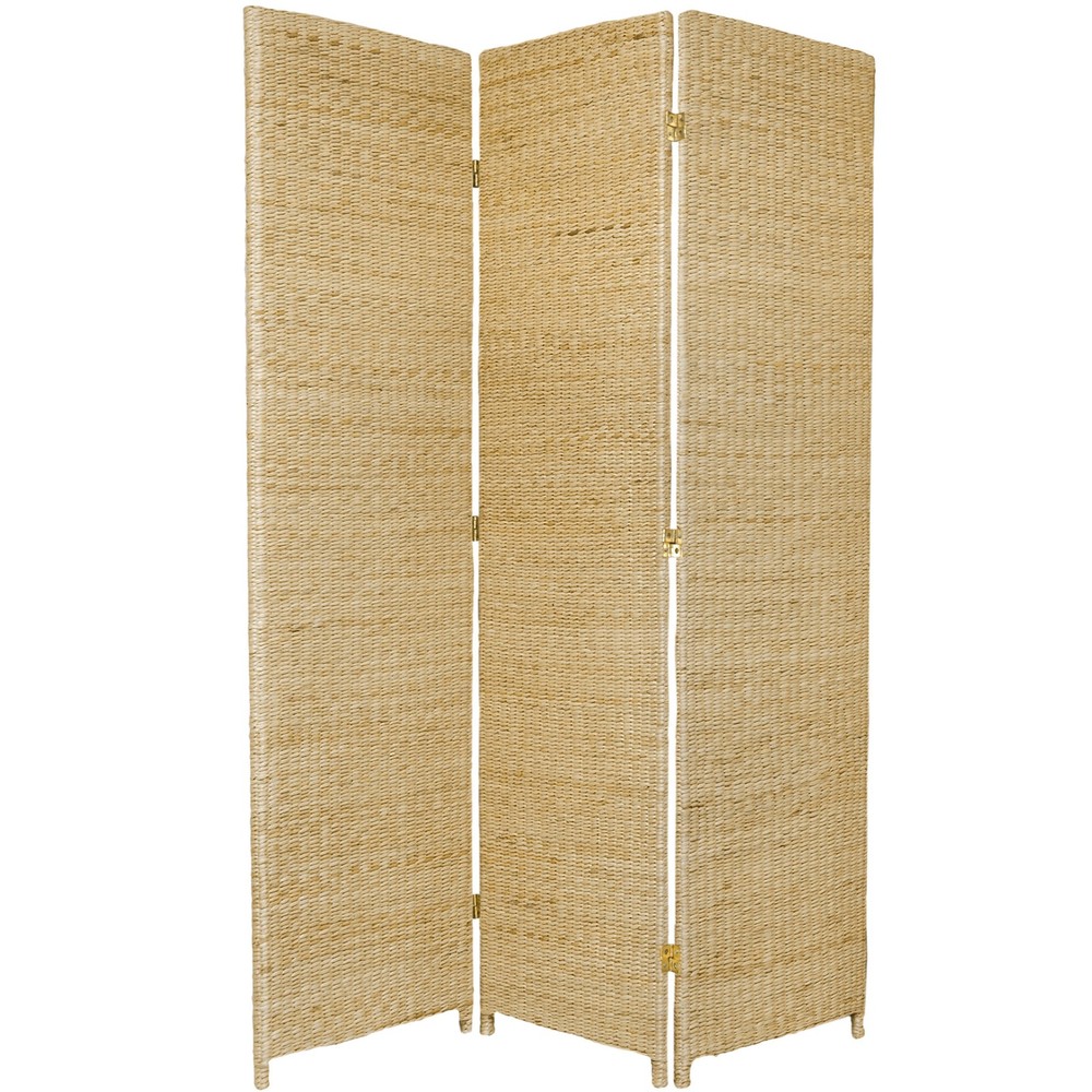 6 ft. Tall Rush Grass Woven Room Divider - 3 Panel - Natural