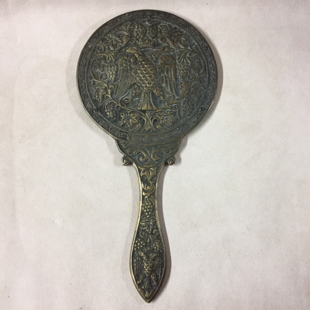 Antique Solid Brass Hand Mirror Frame/ Double Headed Eagle