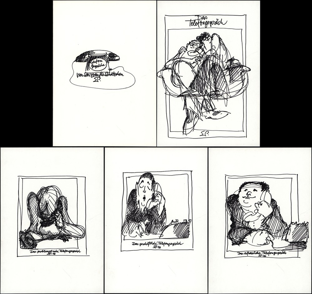 Testing, phone calls. Unique, 5 signed original drawings.