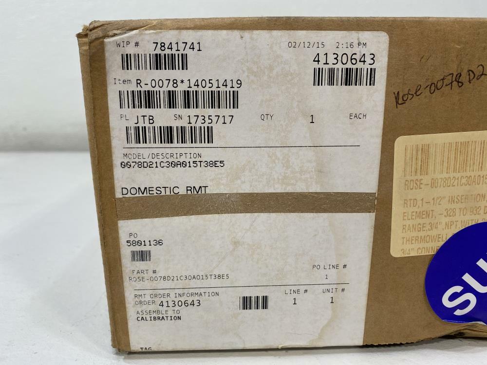 Rosemount Sensor Assembly 0078D21C30A015T38E5