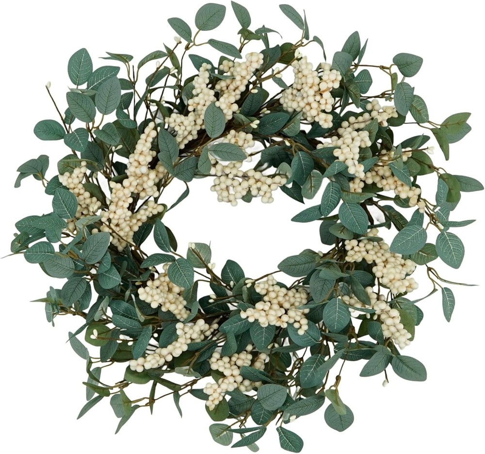 Durable 18" Spring Wreath with Eucalyptus & White Berries for -Round Charm