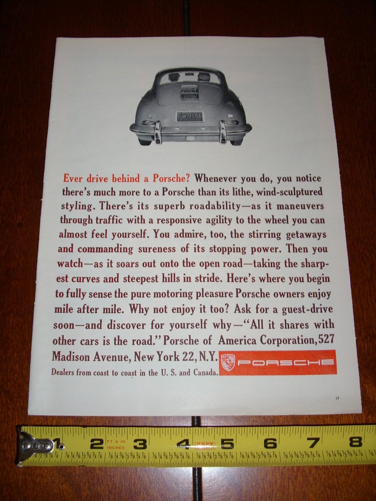 1961 PORSCHE - ORIGINAL VINTAGE AD
