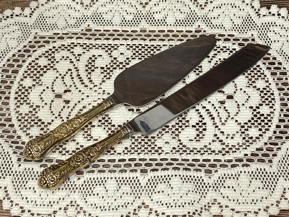 Treasure Masters stainless steel JAPAN cake knife server set rose pattern