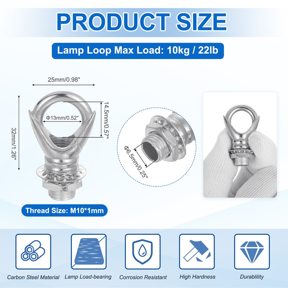 Eye Nut 22lb Max Load M10 Female Loop Ring with Accessories Silver Tone 4pcs