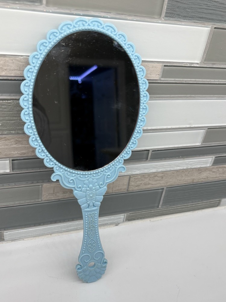 Vintage Hand Mirror, Baby Blue Plastic with Embossed Detail  *EUC*