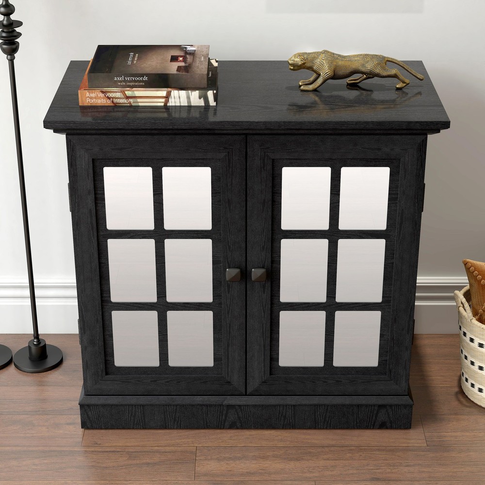 Storage sideboard cabinet with 2 decorative acrylic mirrored doors, adjustable