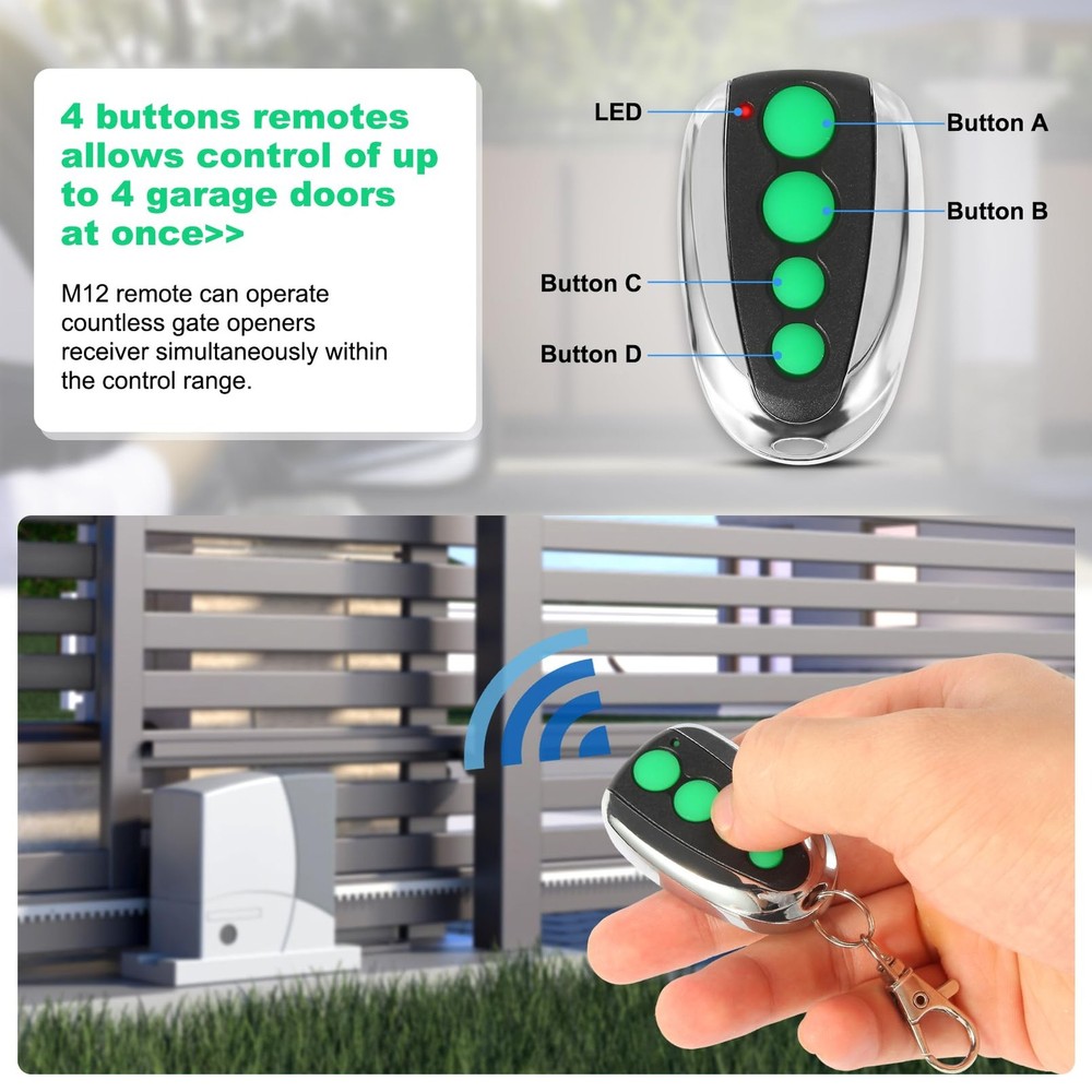 M12 Remote Control Transmitter 433.92 MHz for Automatic Swing Sliding Gate, C...
