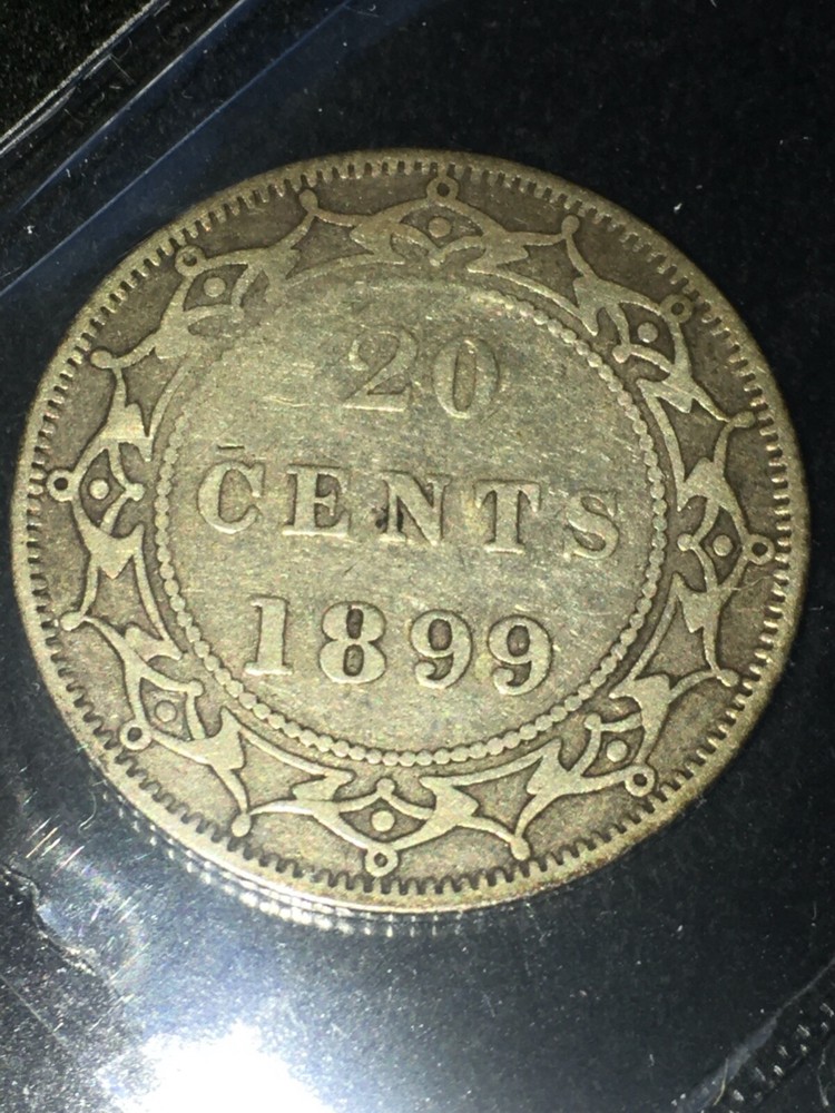 1899 Hook 9's ICCS Graded Newfoundland, Twenty Cent **VF-20**