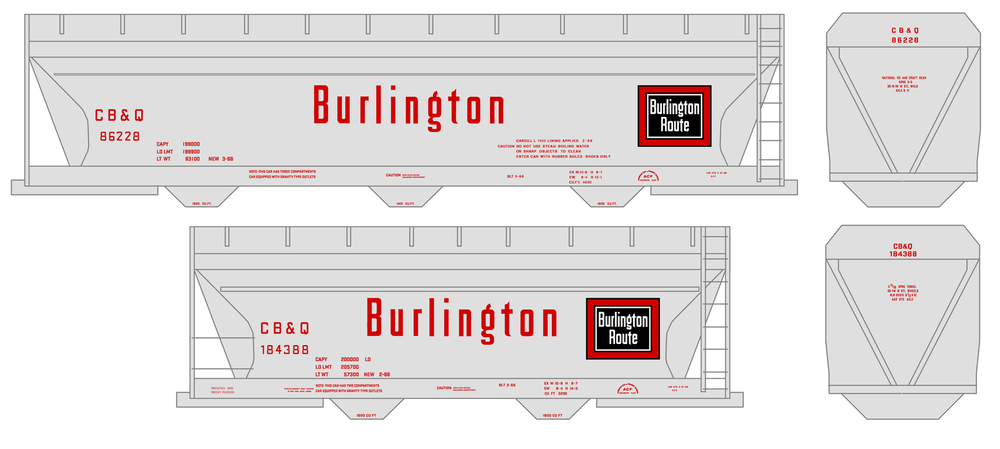 K4 O Scale Decals Burlington CB&Q ACF Covered Hopper Red