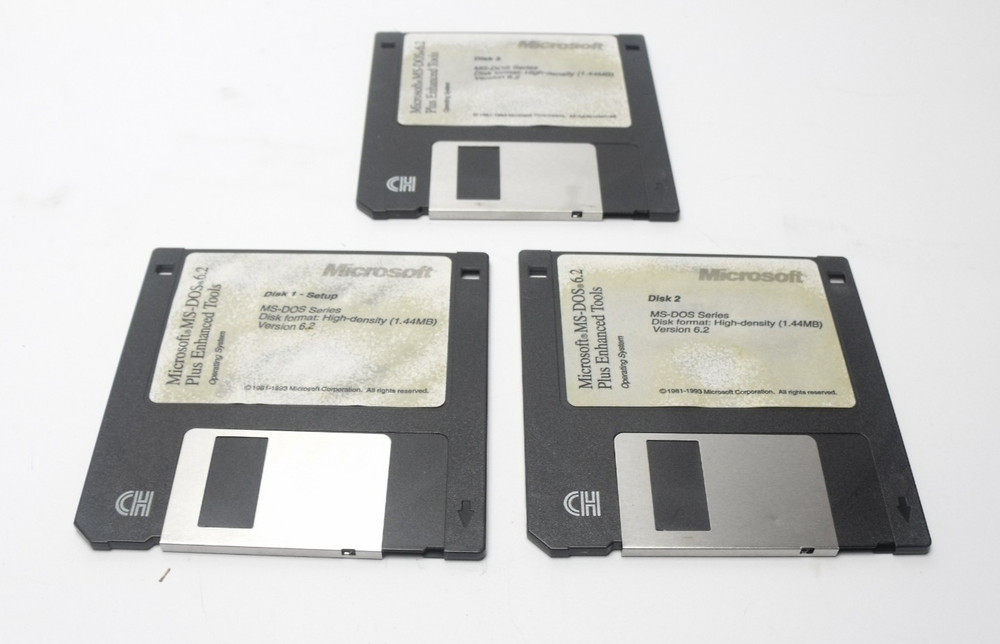 Microsoft MS-DOS 6.2 Plus Enhanced Tools – Disk 1 2 3 – 3.5” Floppy Set