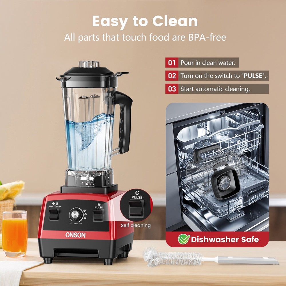 ONSON 1800W High-Speed Countertop Blender, Red-05