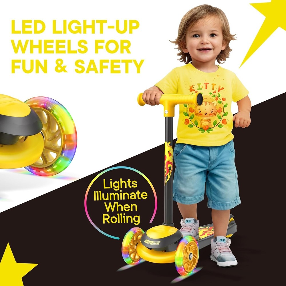 Durable 3 Wheel Scooter for Toddlers - Flashy LED Front Wheels & Easy Steering