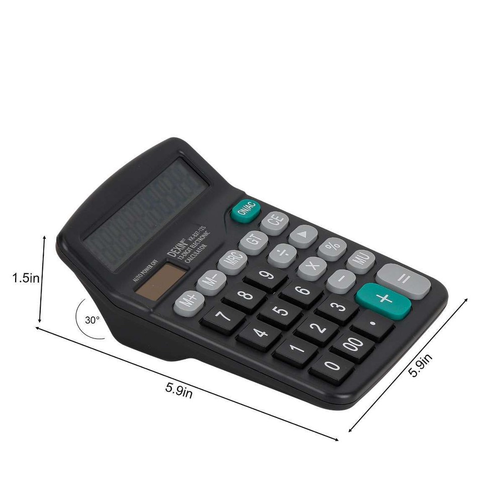 Large 12-Digit Calculator Big Button Desktop Math Display Solar Battery Powered