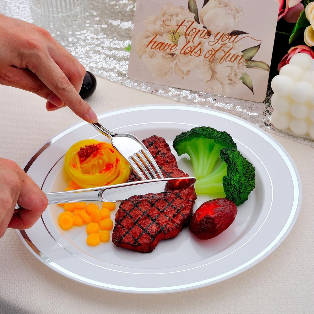 400 PCS Silver Plastic Silverware Set,Disposable Cutlery Set Heavy Duty Flatw...