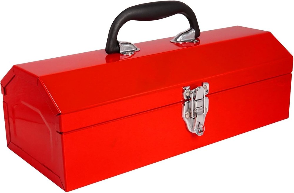 Durable 16" Steel Tool Storage Box - Elegant Red Finish for Easy Identification